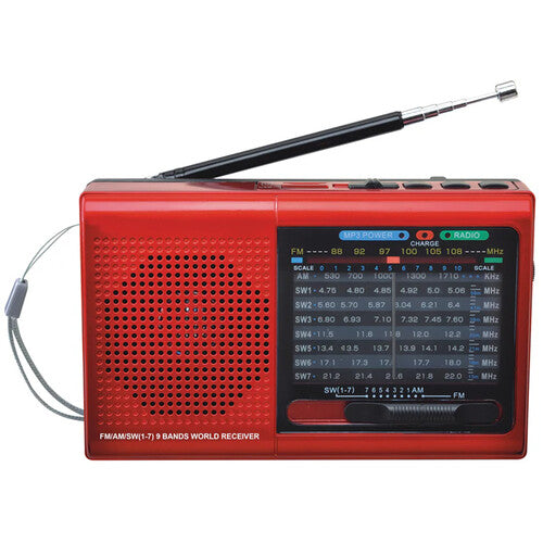 9 - Band AM/FM Portable Radio with Bluetooth and USB Port - (Red)